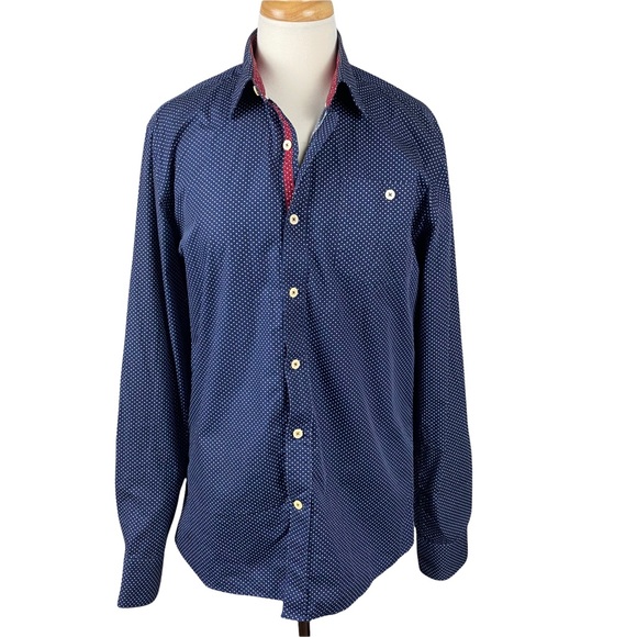 LE31 Simons Dotted Buttoned Down Men’s Long Sleeves Shirt Size Medium - Picture 2 of 8